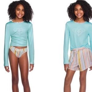 Roxy Youth 3-piece Swim Set rash guard, light blue